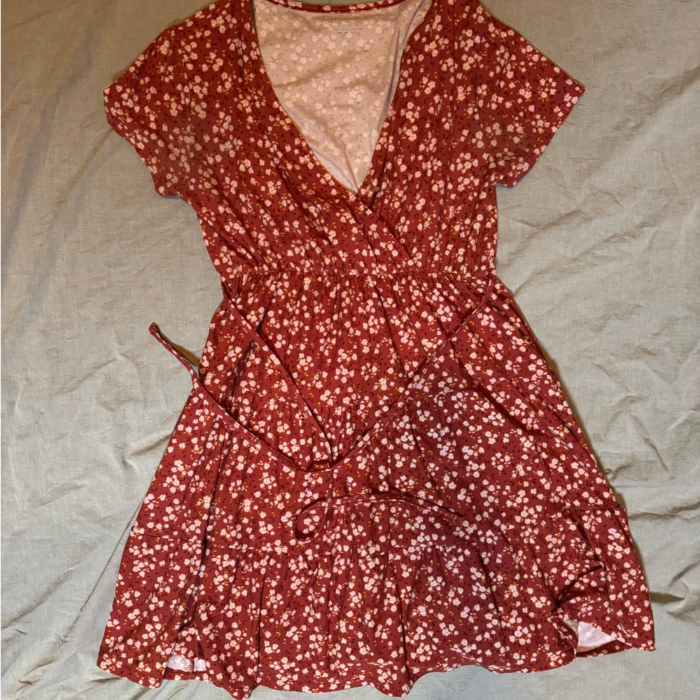 Floral Red Wrap Dress